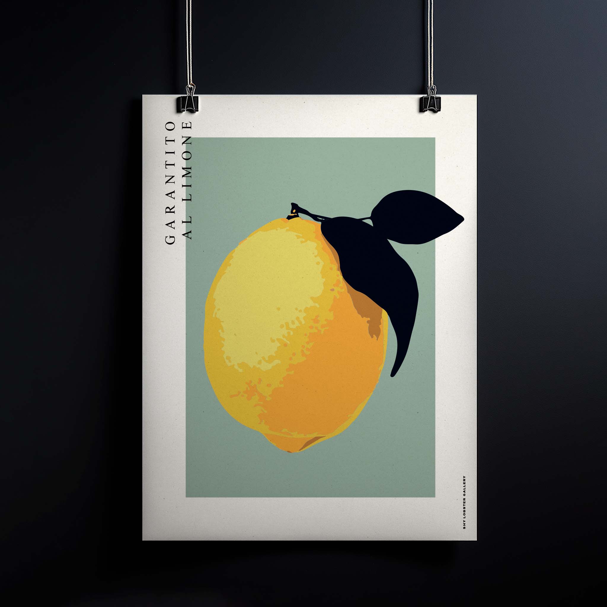 Limones graphic poster featuring a large lemon with the Italian phrase "Garantito al Limone," meaning "Guaranteed Lemon" – symbolizing freshness, quality, and authenticity. A vibrant addition to your kitchen or dining space.