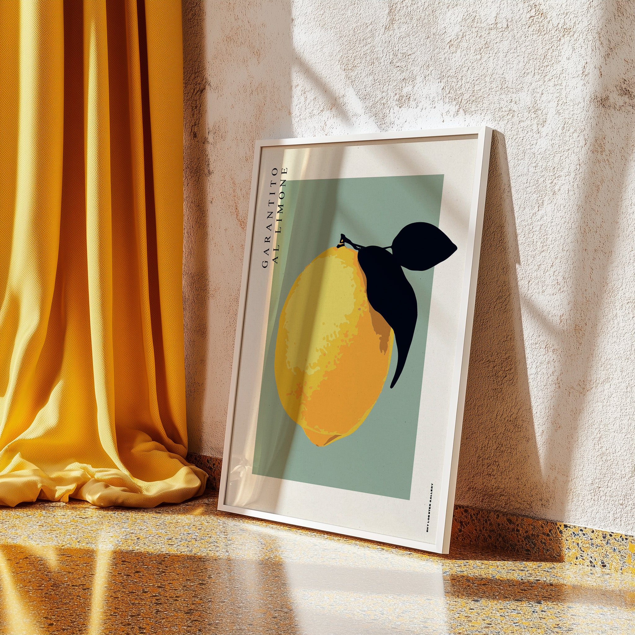 A bold and colorful Limones poster with a large lemon illustration and the Italian phrase "Garantito al Limone" – a statement of quality and freshness. Perfect for adding personality to any modern home decor.