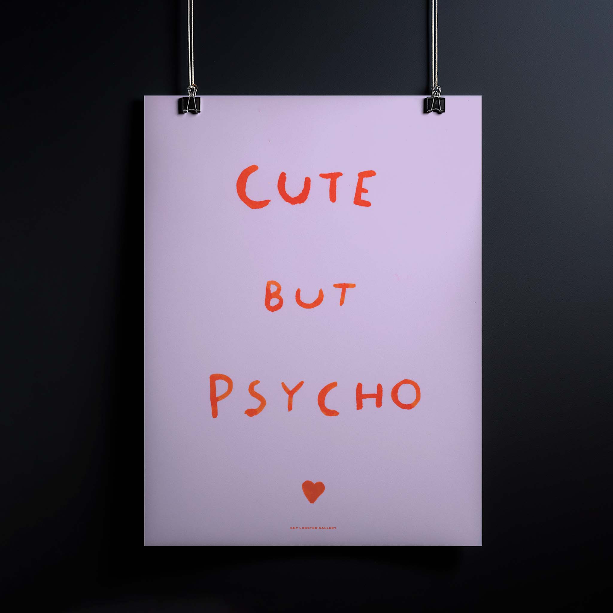 "Cute but Psycho" – Hand-painted watercolor poster featuring a vibrant purple background, perfect for adding a bold, quirky touch to any space. Ideal for parents and teens embracing playful energy and fun chaos.