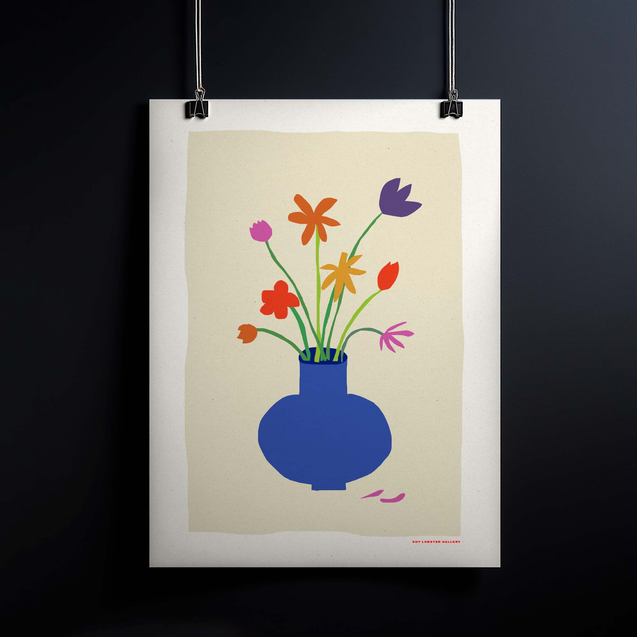 "Drizzle" – Colorful graphic poster of a bouquet of flowers with falling petals, adding elegance and vibrancy to any space. Perfect floral print for home decor.