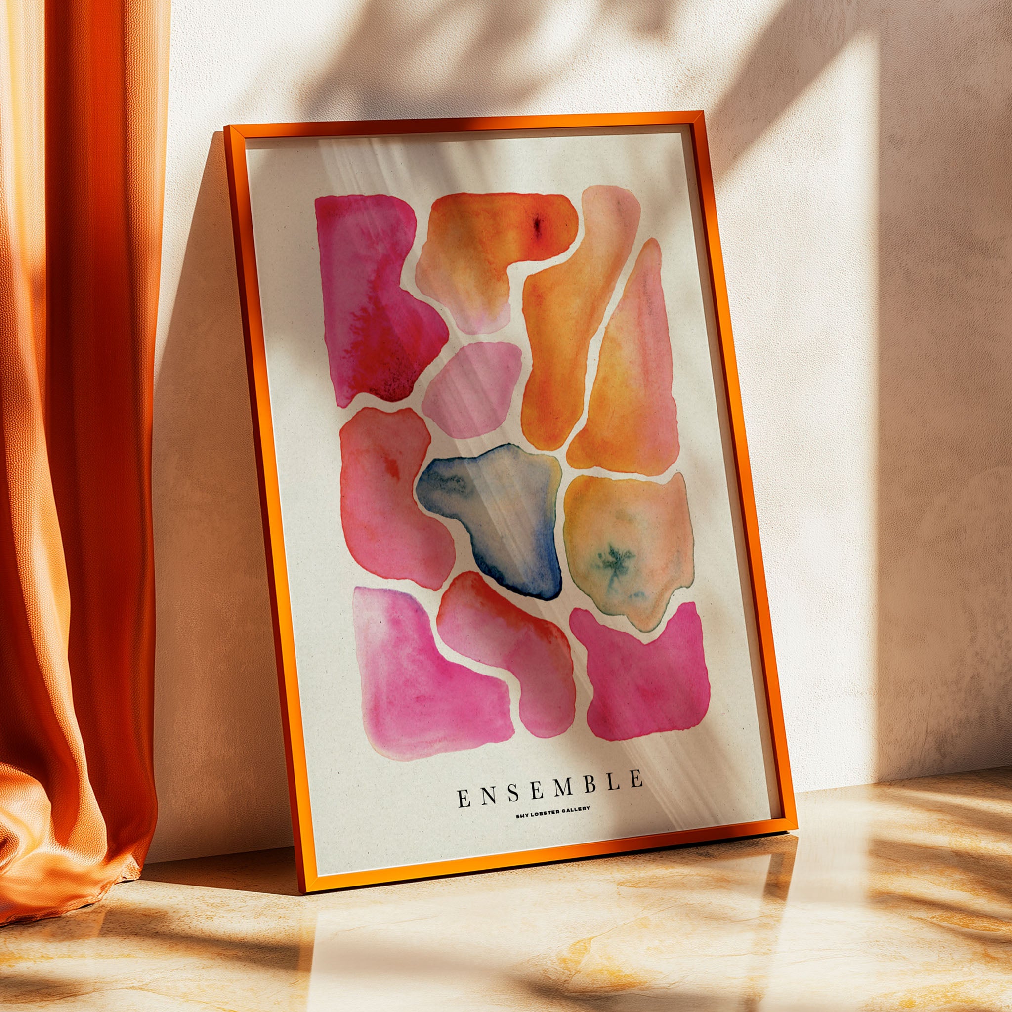 Ensemble" – Beautiful watercolor print of shapes fitting together in harmony, representing unity and togetherness. Perfect for family and friendship-themed spaces.
