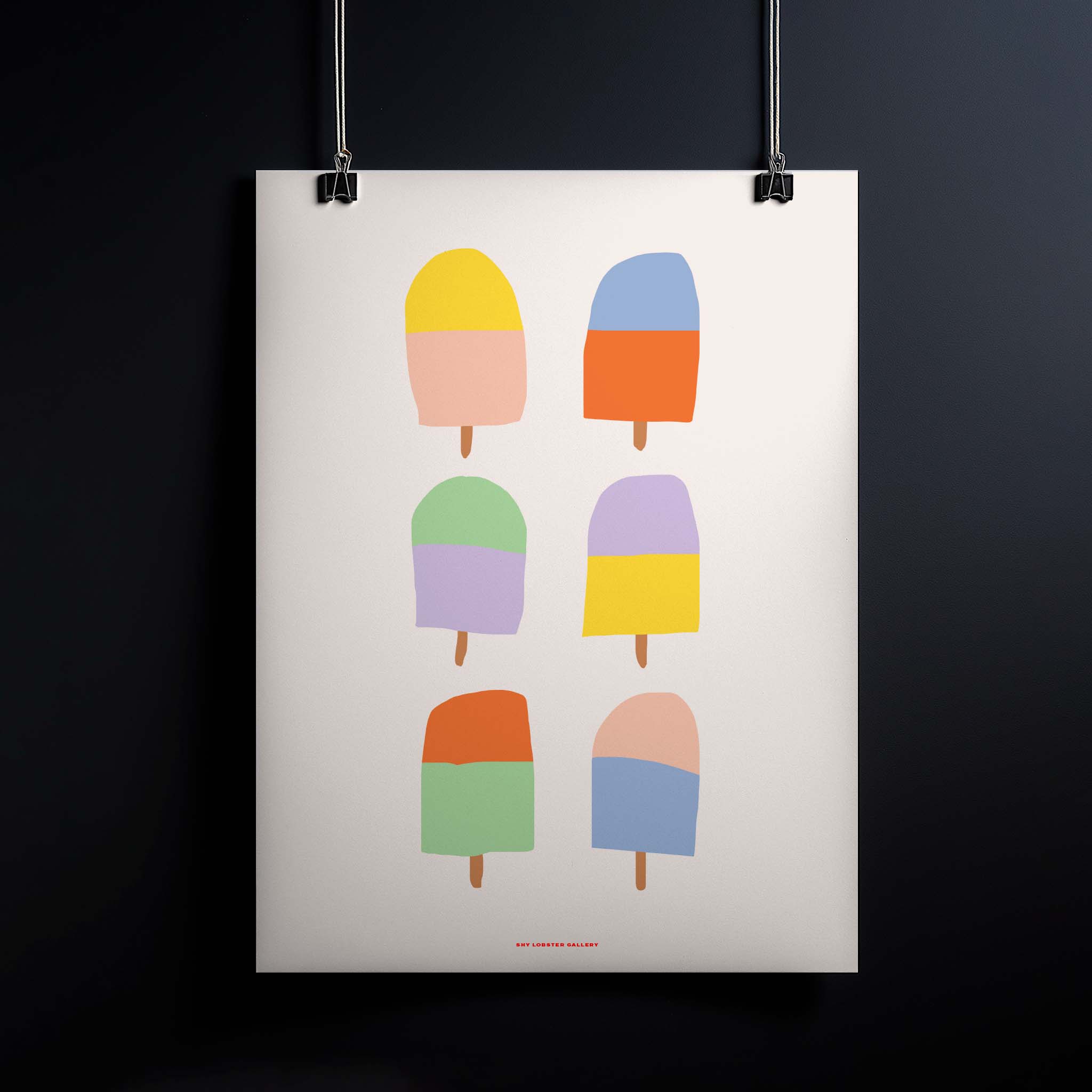 "Flavours" – Colorful kids' poster featuring graphic ice lollies in a variety of fun flavors, perfect for adding a playful touch to a child's room.