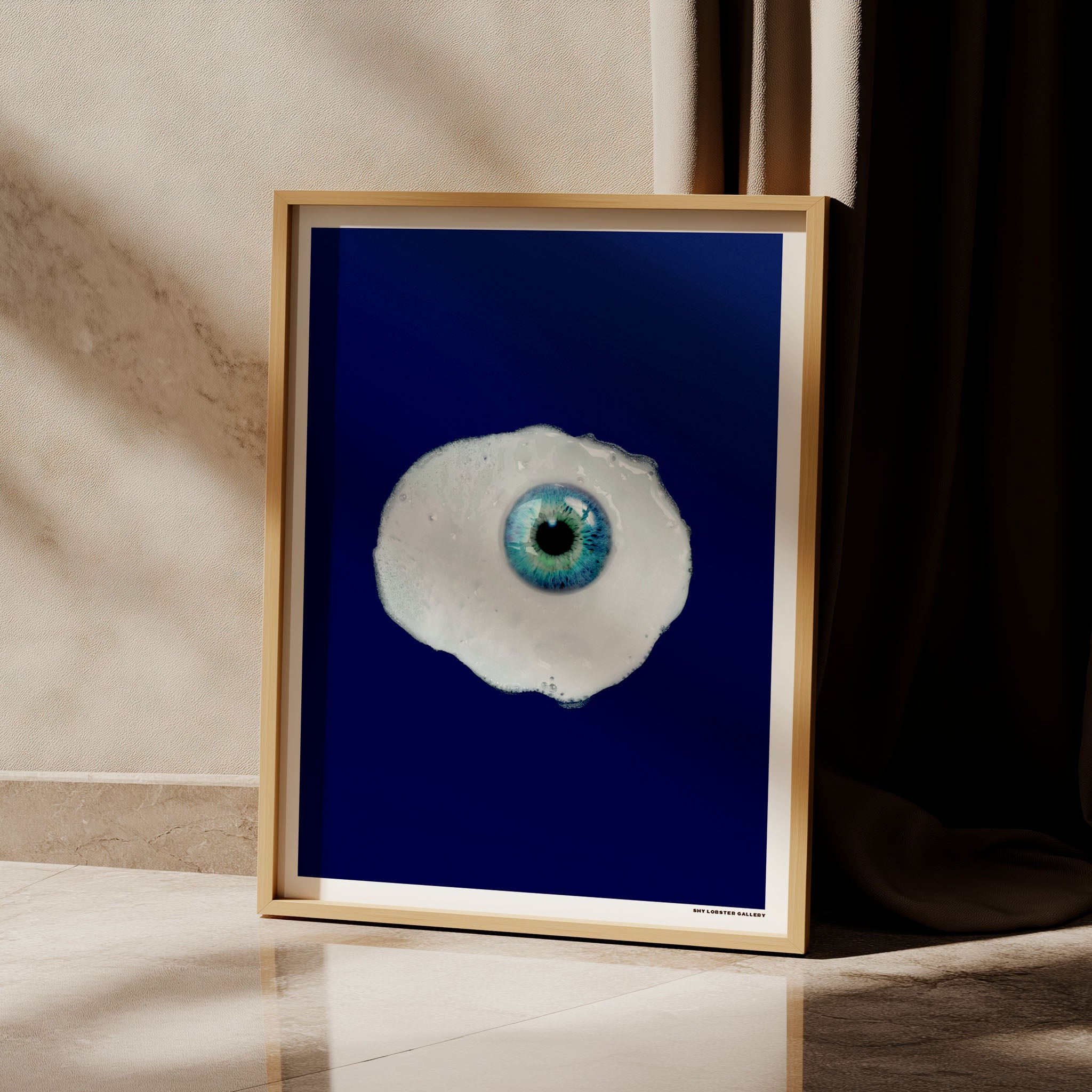 Unique Fried Egg Poster - Artistic Illustration Featuring a Blue Eye as the Yolk, Quirky and Modern Print