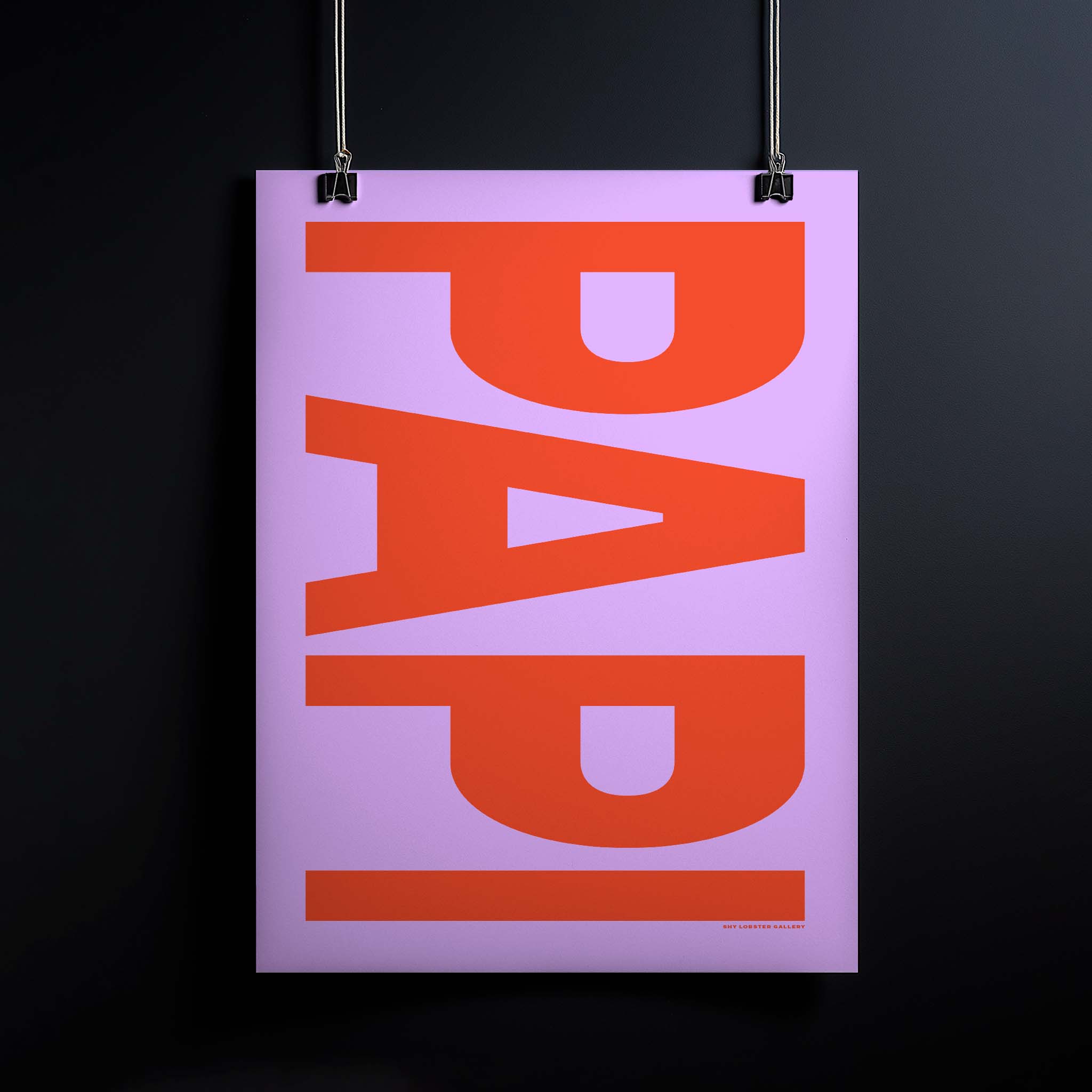 "PAPI" – Bold graphic poster celebrating dads with vibrant colors and a modern design, perfect gift for Father's Day. A tribute to fatherly love and strength, ideal for any room, capturing admiration for dads in a contemporary style. Pink and orange poster