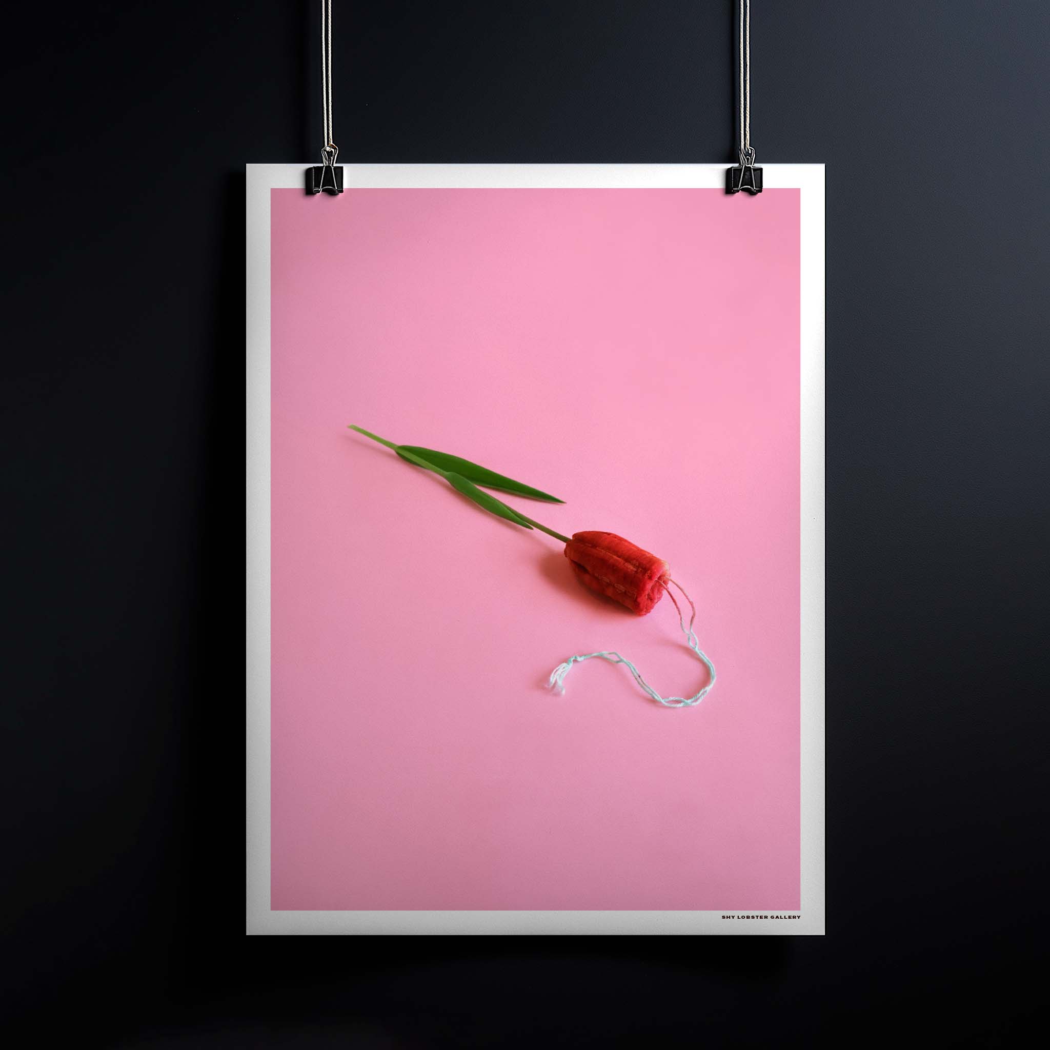 "Tulip" – Feminist-inspired graphic poster featuring a flower made from a red tampon on a bright pink background. A powerful symbol of women’s strength and empowerment, perfect for modern spaces and celebrating women’s rights.